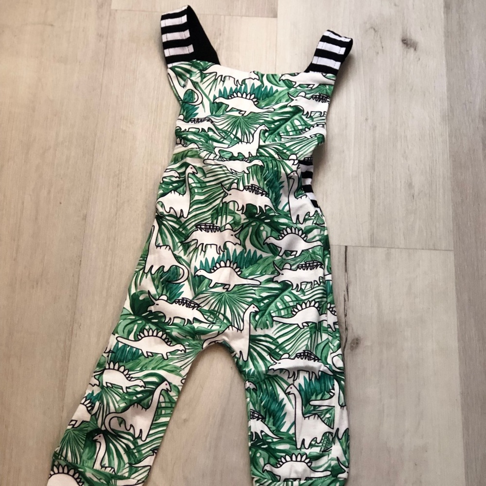 Unisex coverall dino green with black white stripe